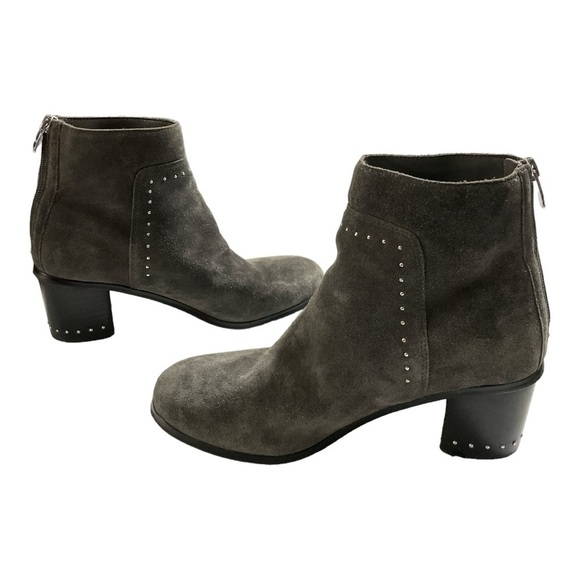 Marc Fisher Grey Suede Leather Ankle Boots with Chunky Heel, Silver Studs sz 8 - Picture 1 of 10